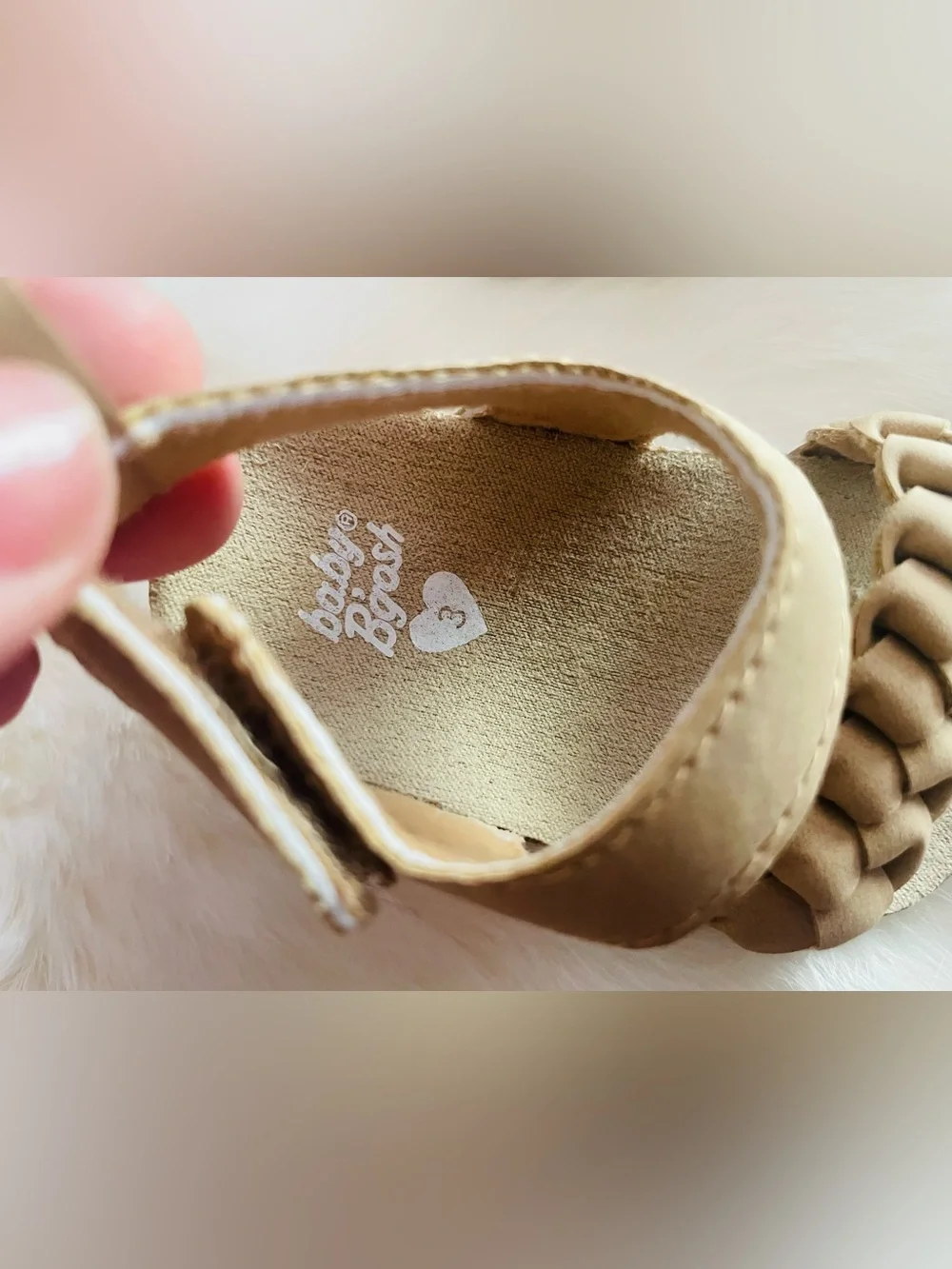 OshKosh B’gosh Braided Strap Tan Baby Sandals with Velcro strap, 6-9 months